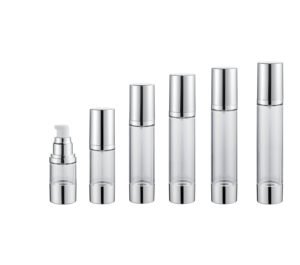 Airless Bottle Set 10ml–120ml | 0.21cc Output | SAN with Aluminum Finish